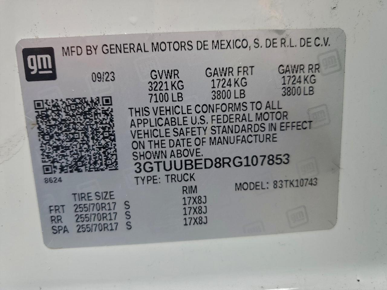 2024 GMC Sierra K1500 Sle VIN: 3GTUUBED8RG107853 Lot: 93970345