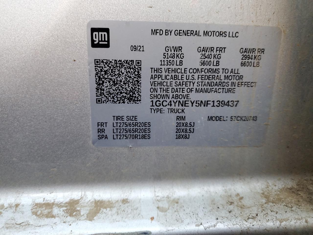 2022 Chevrolet Silverado K2500 Heavy Duty Lt VIN: 1GC4YNEY5NF139437 Lot: 91212095