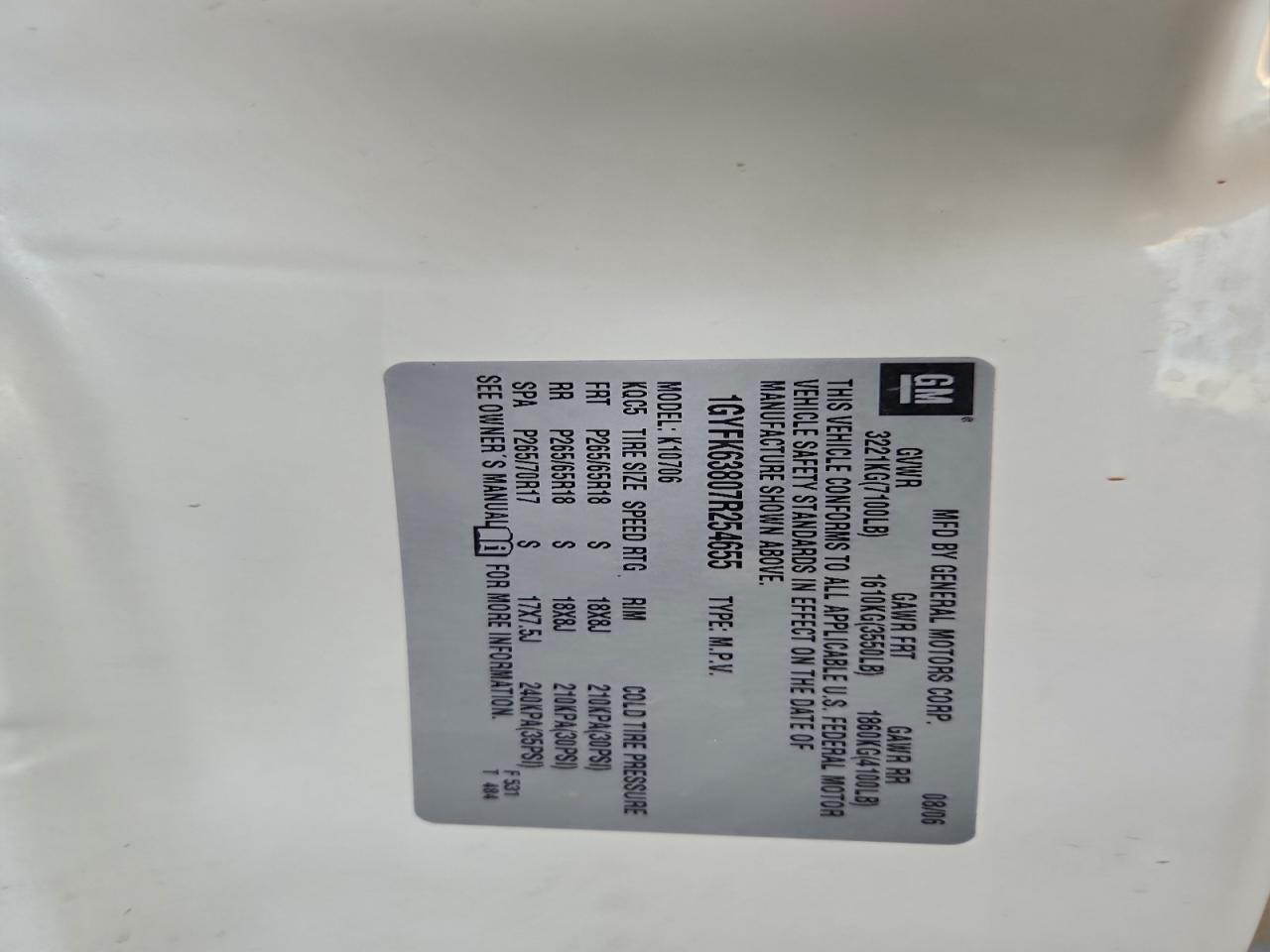 2007 Cadillac Escalade Luxury VIN: 1GYFK63807R254655 Lot: 93192835