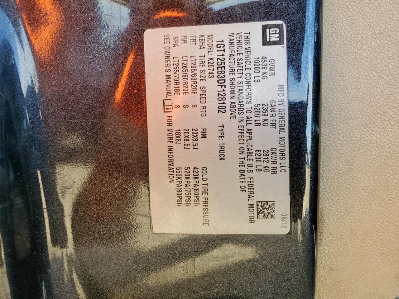 2013 GMC Sierra K2500 Denali VIN: 1GT125E83DF128102 Lot: 91125275