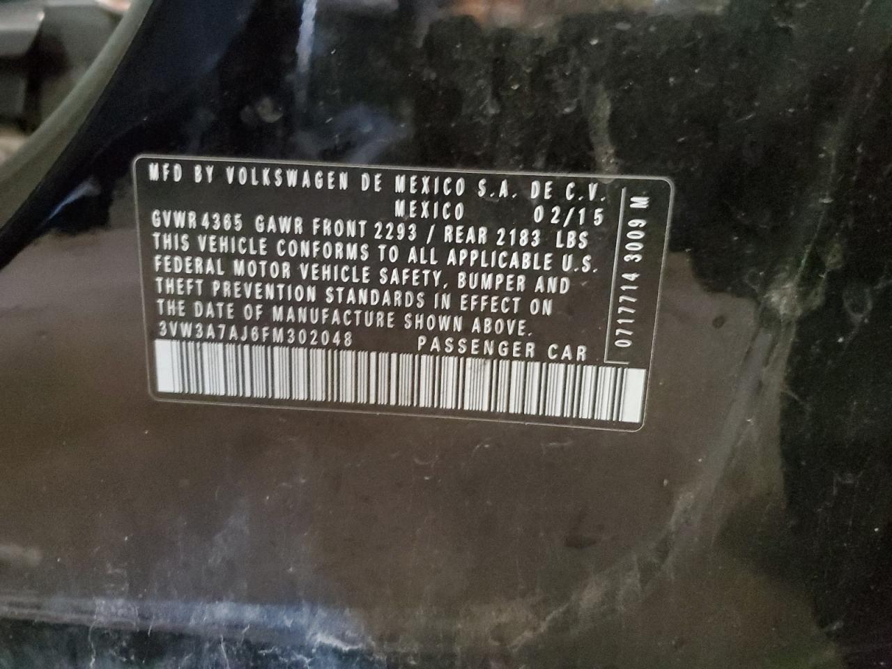 2015 Volkswagen Jetta Tdi VIN: 3VW3A7AJ6FM302048 Lot: 90837055