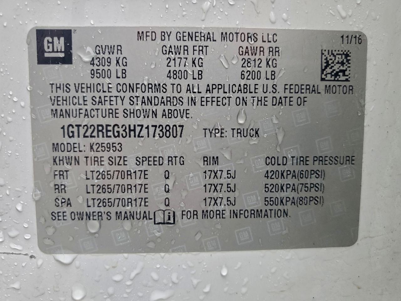 2017 GMC Sierra K2500 Heavy Duty VIN: 1GT22REG3HZ173807 Lot: 94075475