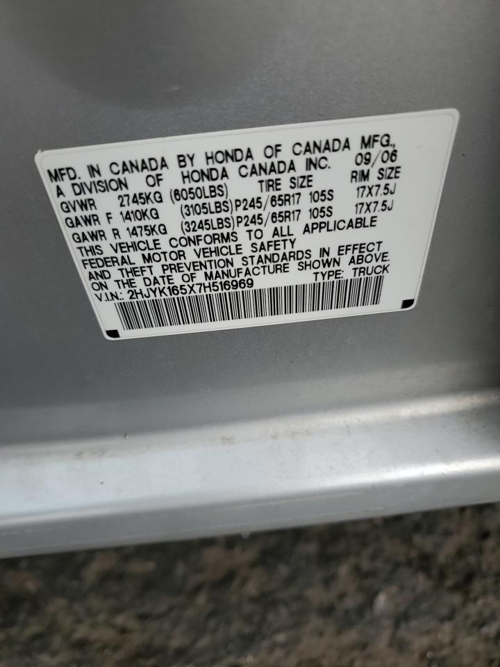 2007 Honda Ridgeline Rtl VIN: 2HJYK165X7H516969 Lot: 91134715