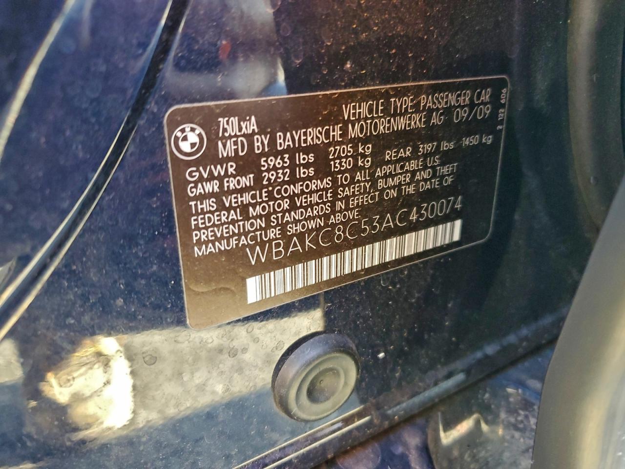 2010 BMW 750 Li xDrive VIN: WBAKC8C53AC430074 Lot: 93979485