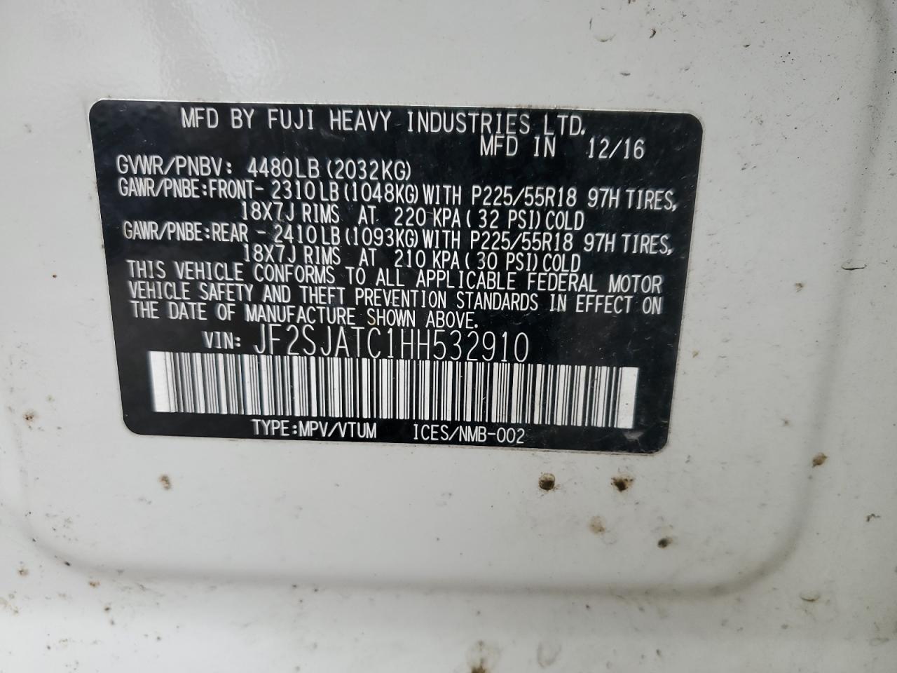 2017 Subaru Forester 2.5I Touring VIN: JF2SJATC1HH532910 Lot: 92628155