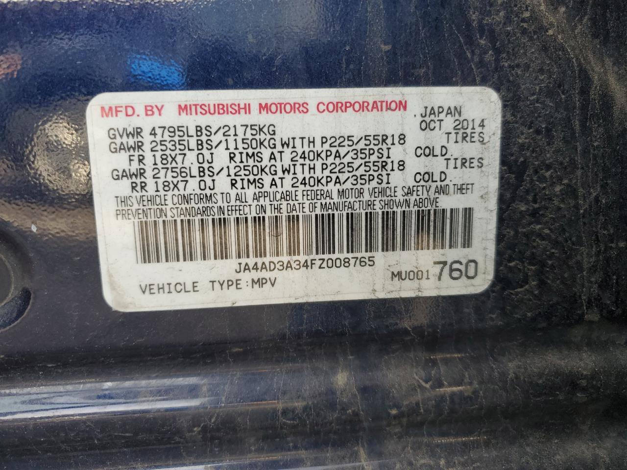 2015 Mitsubishi Outlander Se VIN: JA4AD3A34FZ008765 Lot: 92319335