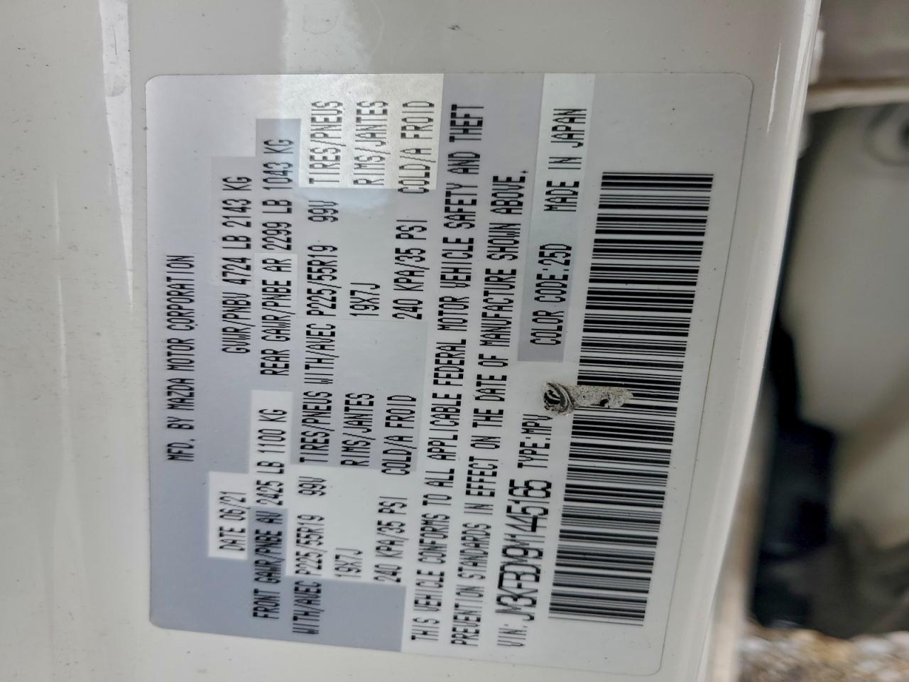 2021 Mazda Cx-5 Grand Touring VIN: JM3KFBDM9M1445165 Lot: 94332135