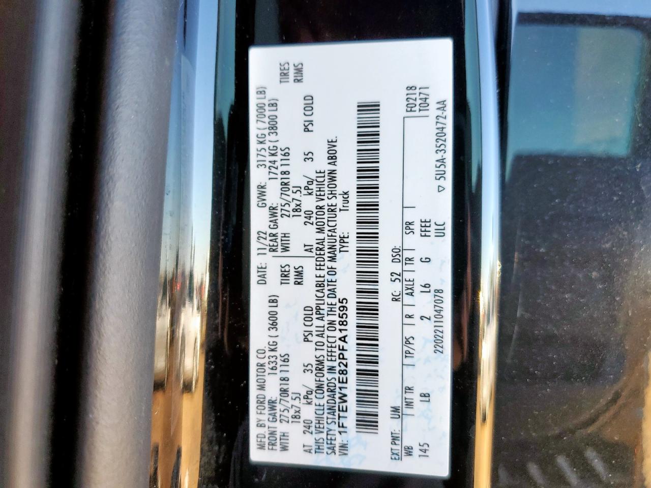 2023 Ford F150 Supercrew VIN: 1FTEW1E82PFA18595 Lot: 90812085