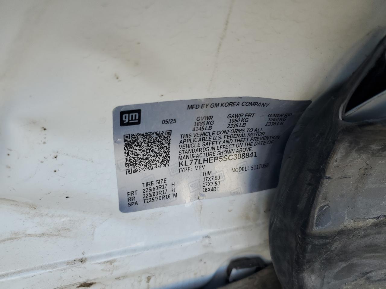 2025 Chevrolet Trax 1Lt VIN: KL77LHEP5SC308841 Lot: 91459895