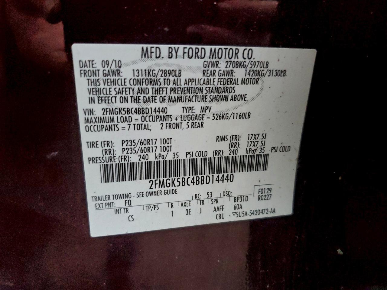 2011 Ford Flex Se VIN: 2FMGK5BC4BBD14440 Lot: 94676705