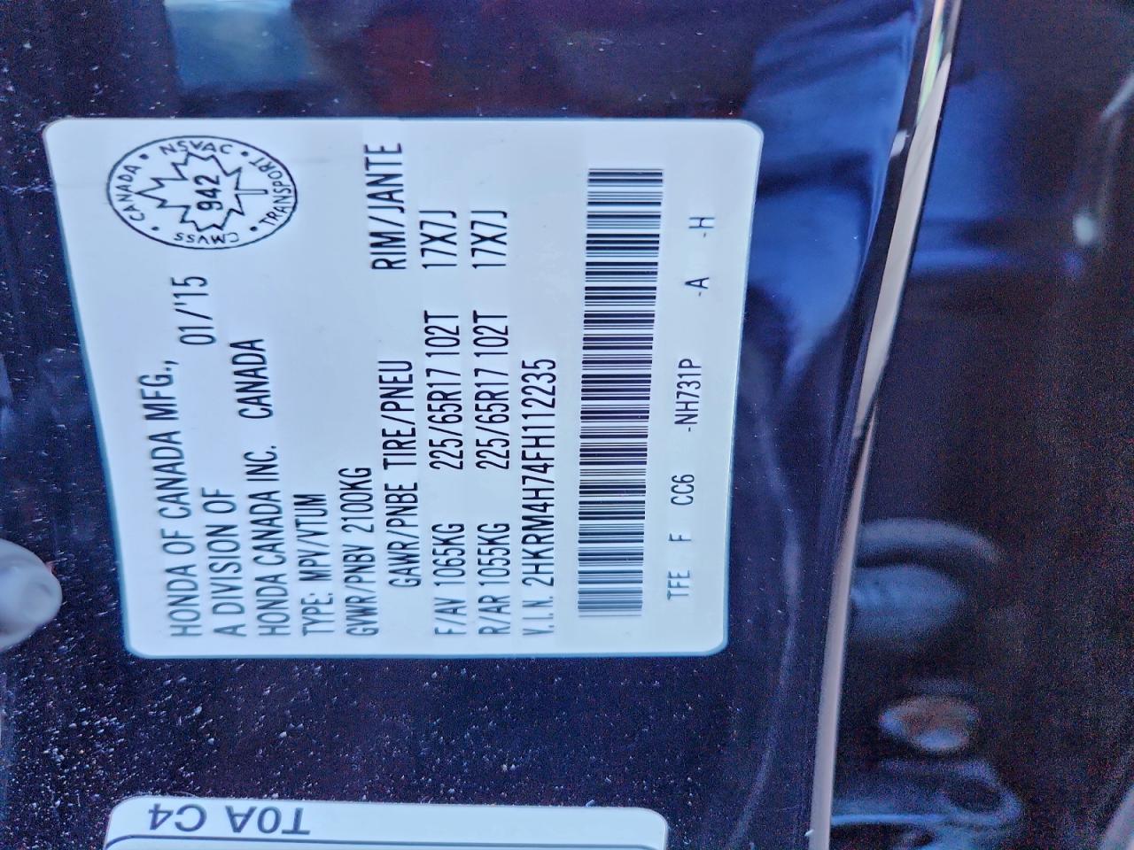 2015 Honda Cr-V Exl VIN: 2HKRM4H74FH112235 Lot: 90282785