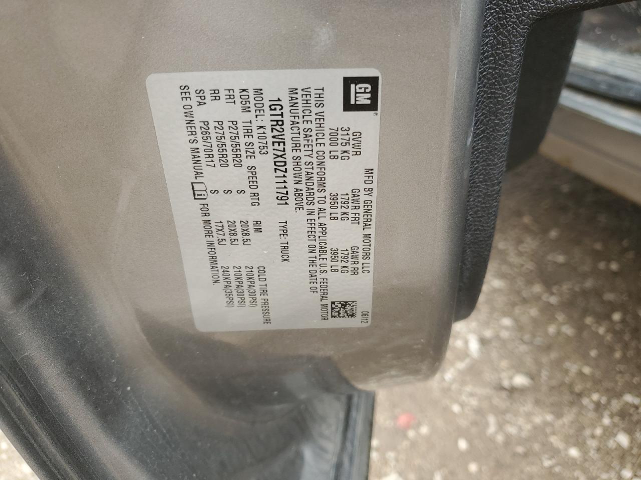 2013 GMC Sierra K1500 Sle VIN: 1GTR2VE7XDZ111791 Lot: 91285025