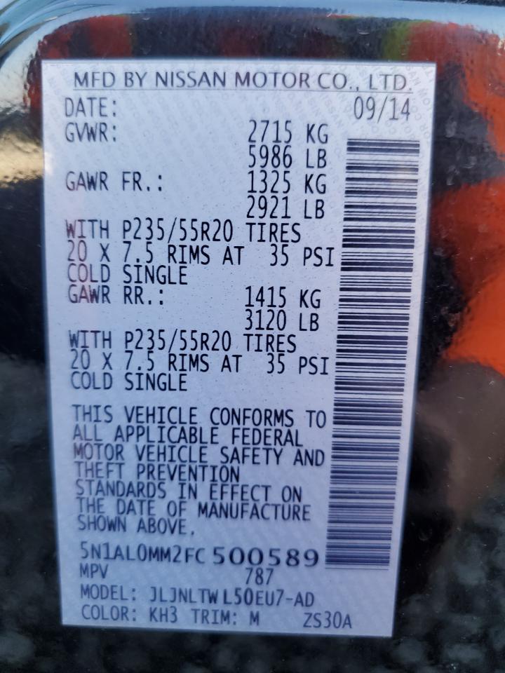 2015 Infiniti Qx60 VIN: 5N1AL0MM2FC500589 Lot: 93025675