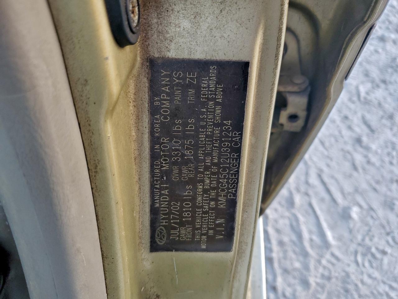 2002 Hyundai Accent Gl VIN: KMHCG45C12U391234 Lot: 94886545