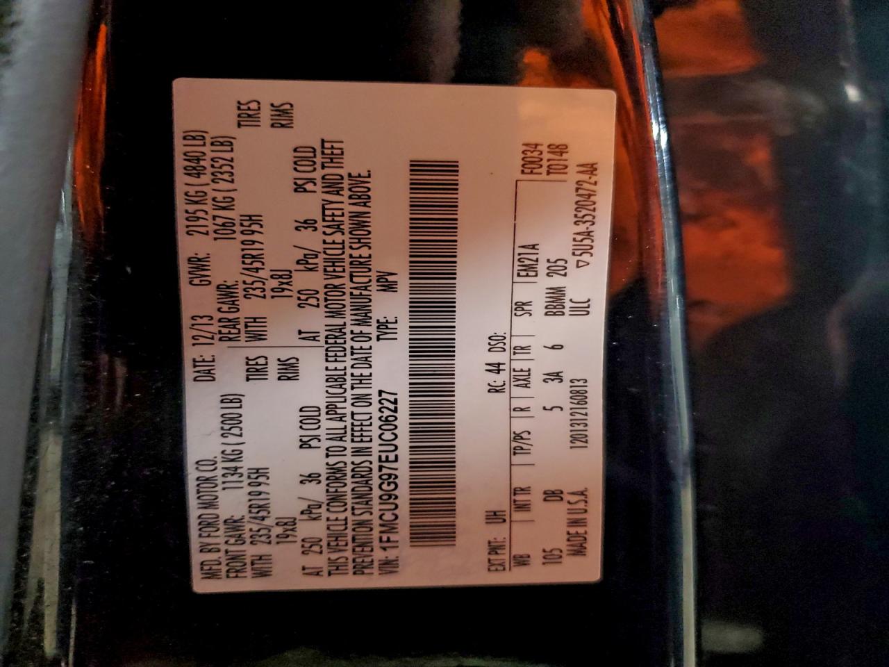 2014 Ford Escape Se VIN: 1FMCU9G97EUC06227 Lot: 94114015