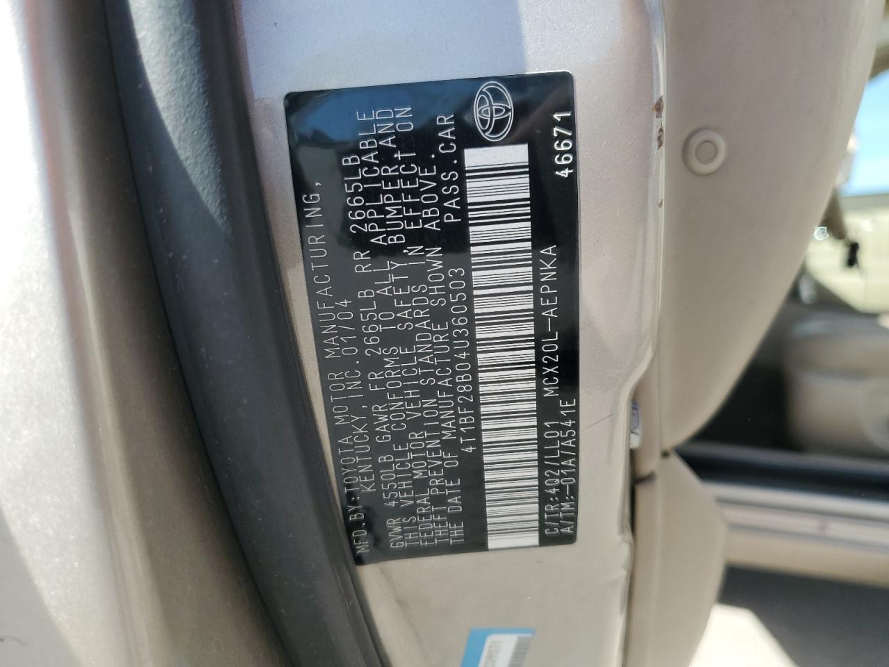 2004 Toyota Avalon Xl VIN: 4T1BF28B04U360503 Lot: 85434385