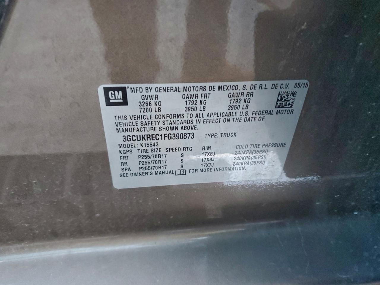 2015 Chevrolet Silverado K1500 Lt VIN: 3GCUKREC1FG390873 Lot: 94774155