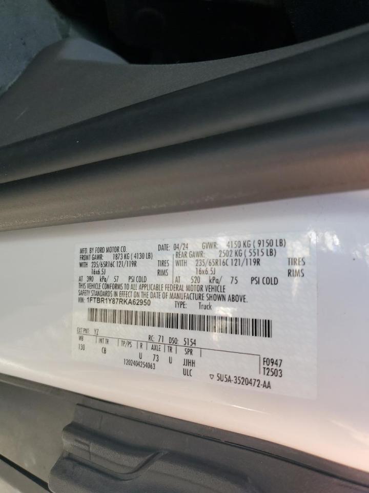 2024 Ford Transit Delivery Van VIN: 1FTBR1Y87RKA62950 Lot: 92787125