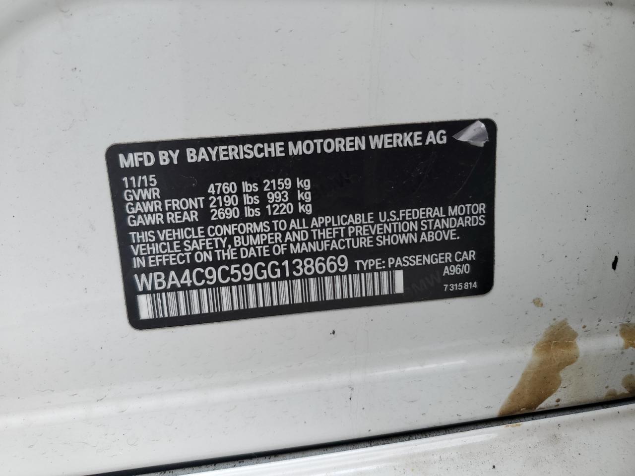 2016 BMW 428 Xi Gran Coupe Sulev VIN: WBA4C9C59GG138669 Lot: 93274385