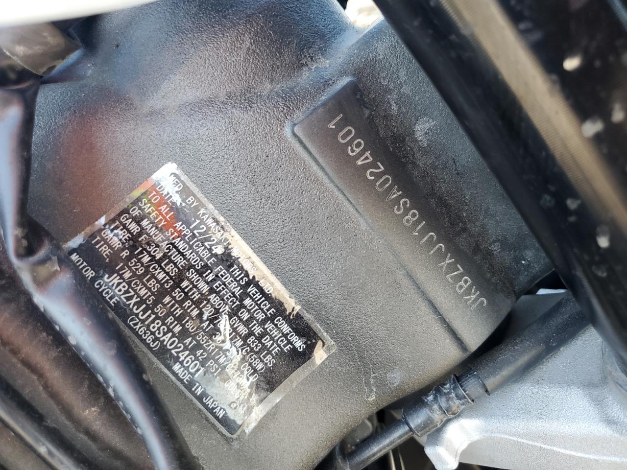 2025 Kawasaki Zx636 K VIN: JKBZXJJ18SA024601 Lot: 91475455