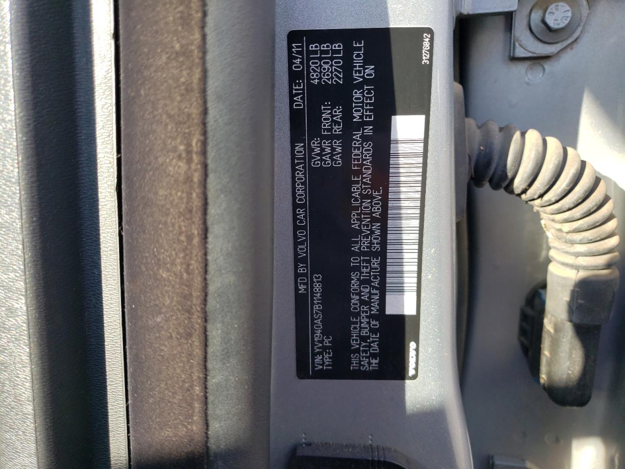 2011 Volvo S80 3.2 VIN: YV1940AS7B1148813 Lot: 92647975