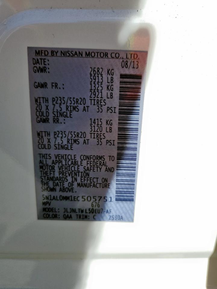 2014 Infiniti Qx60 VIN: 5N1AL0MM1EC505751 Lot: 91658745