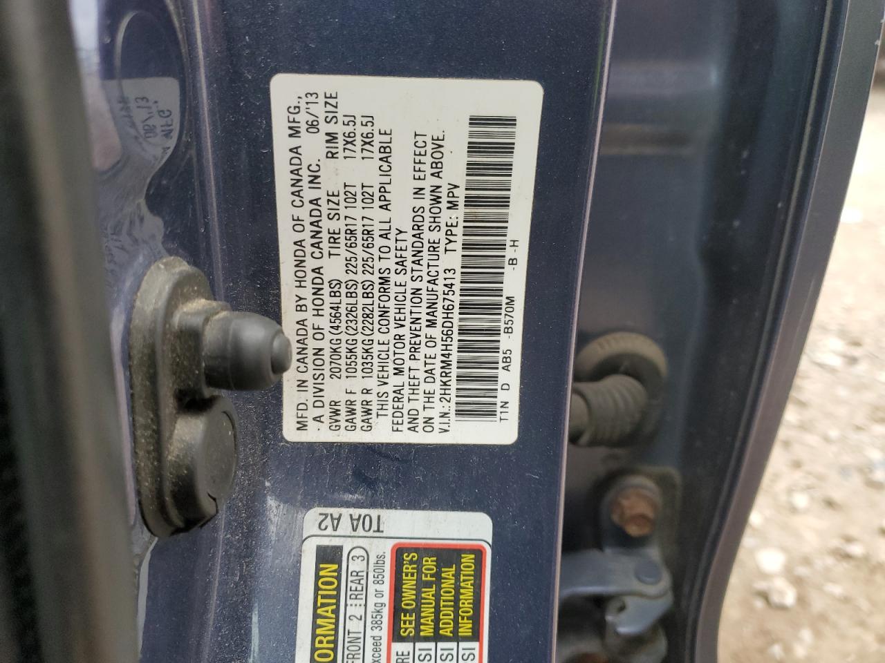 2013 Honda Cr-V Ex VIN: 2HKRM4H56DH675413 Lot: 92938985