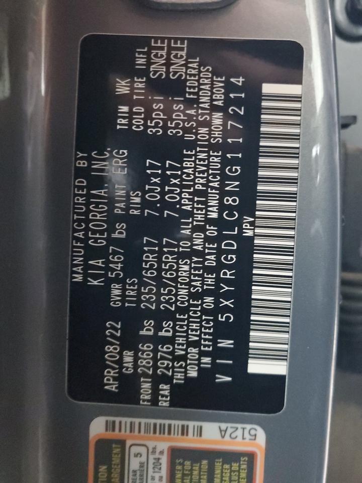 2022 Kia Sorento Lx VIN: 5XYRGDLC8NG117214 Lot: 91861055