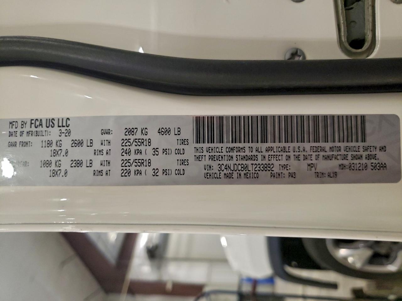 2020 Jeep Compass Limited VIN: 3C4NJDCB0LT233892 Lot: 93779615