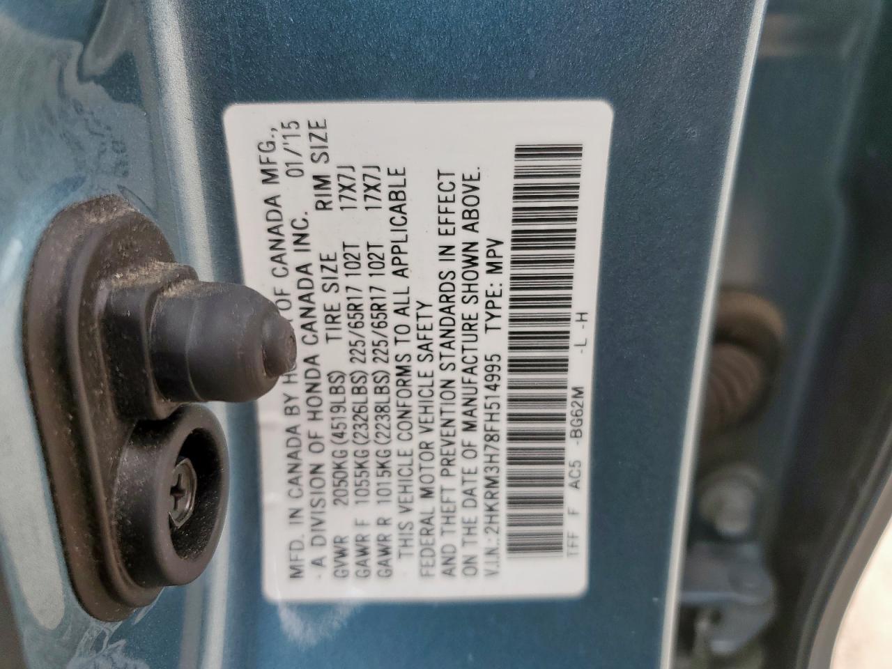 2015 Honda Cr-V Exl VIN: 2HKRM3H78FH514995 Lot: 93333945