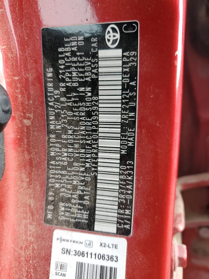 2020 Toyota Corolla Le VIN: 5YFEPRAE0LP095928 Lot: 93419405