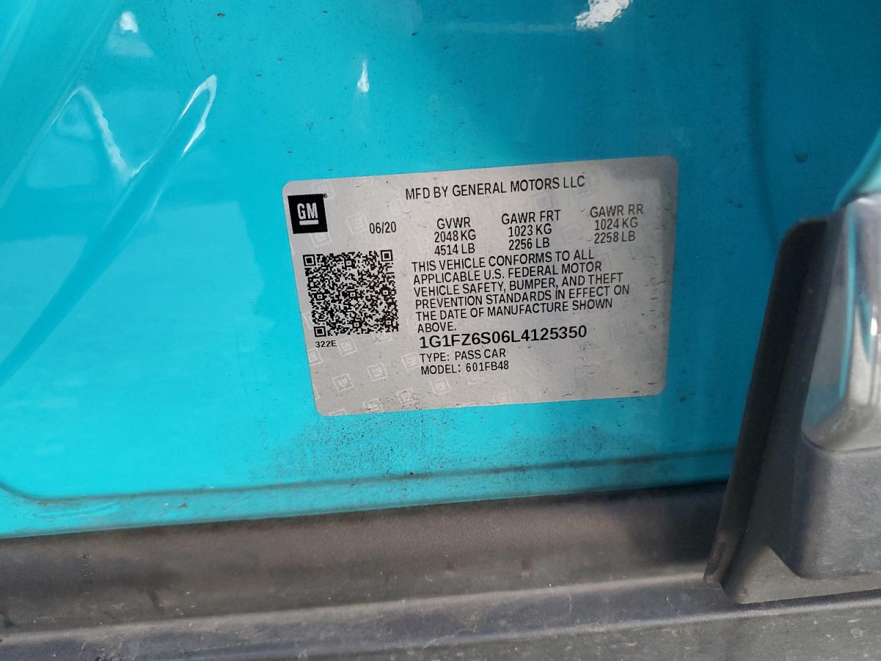 2020 Chevrolet Bolt Ev Premier VIN: 1G1FZ6S06L4125350 Lot: 93341805