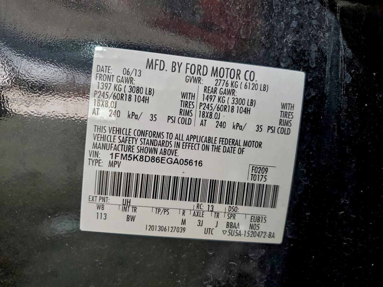 2014 Ford Explorer Xlt VIN: 1FM5K8D86EGA05616 Lot: 94282625