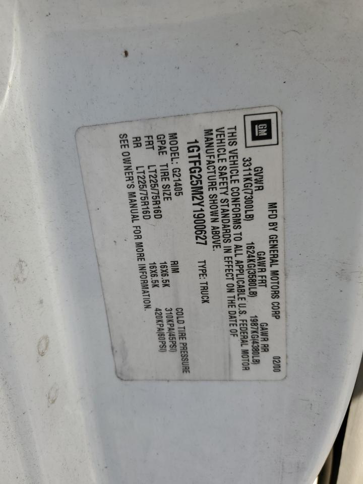 2000 GMC Savana 2500 Delivery Van VIN: 1GTFG25M2Y1900627 Lot: 92612645