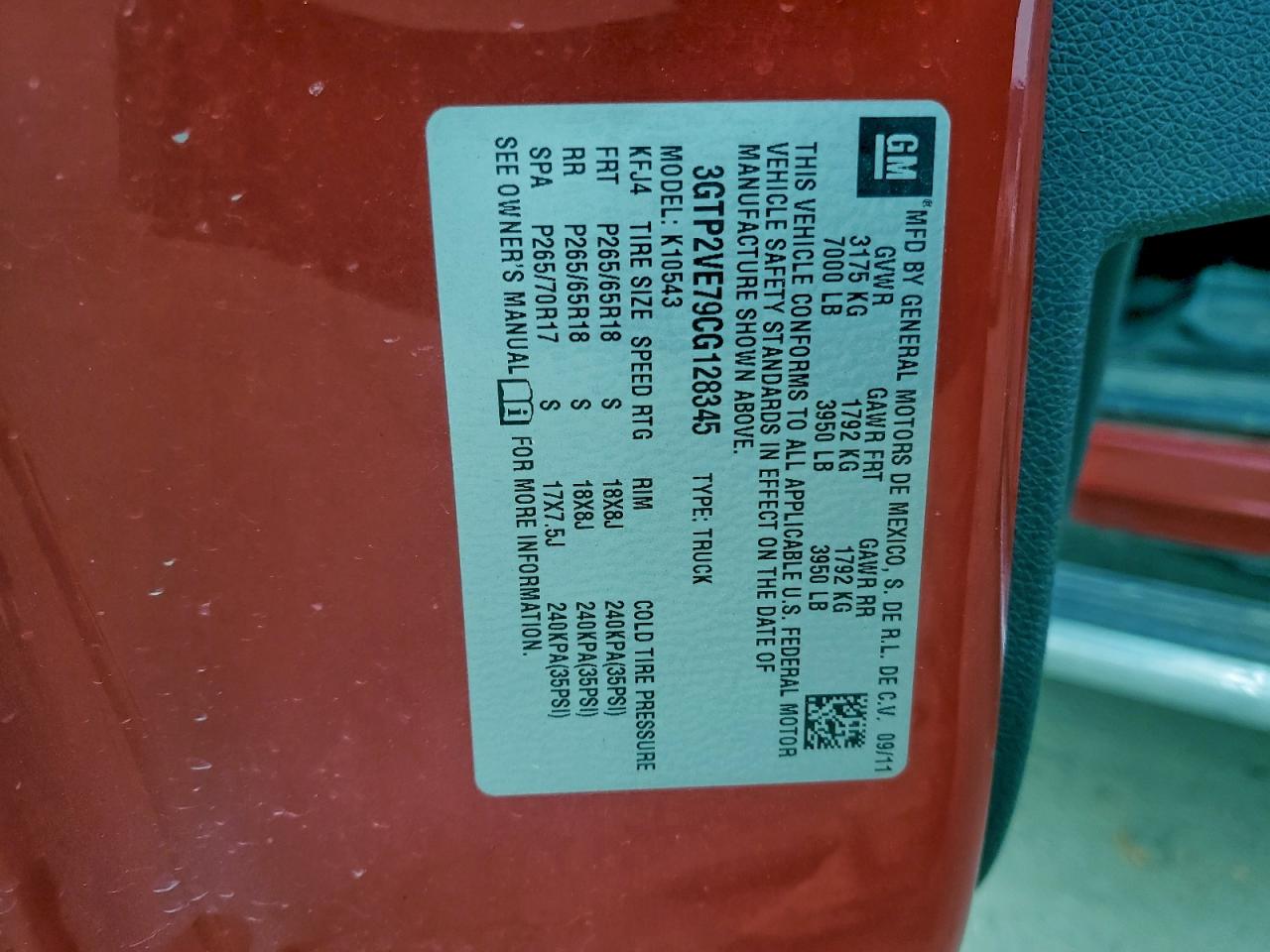 2012 GMC Sierra K1500 Sle VIN: 3GTP2VE79CG128345 Lot: 93676615