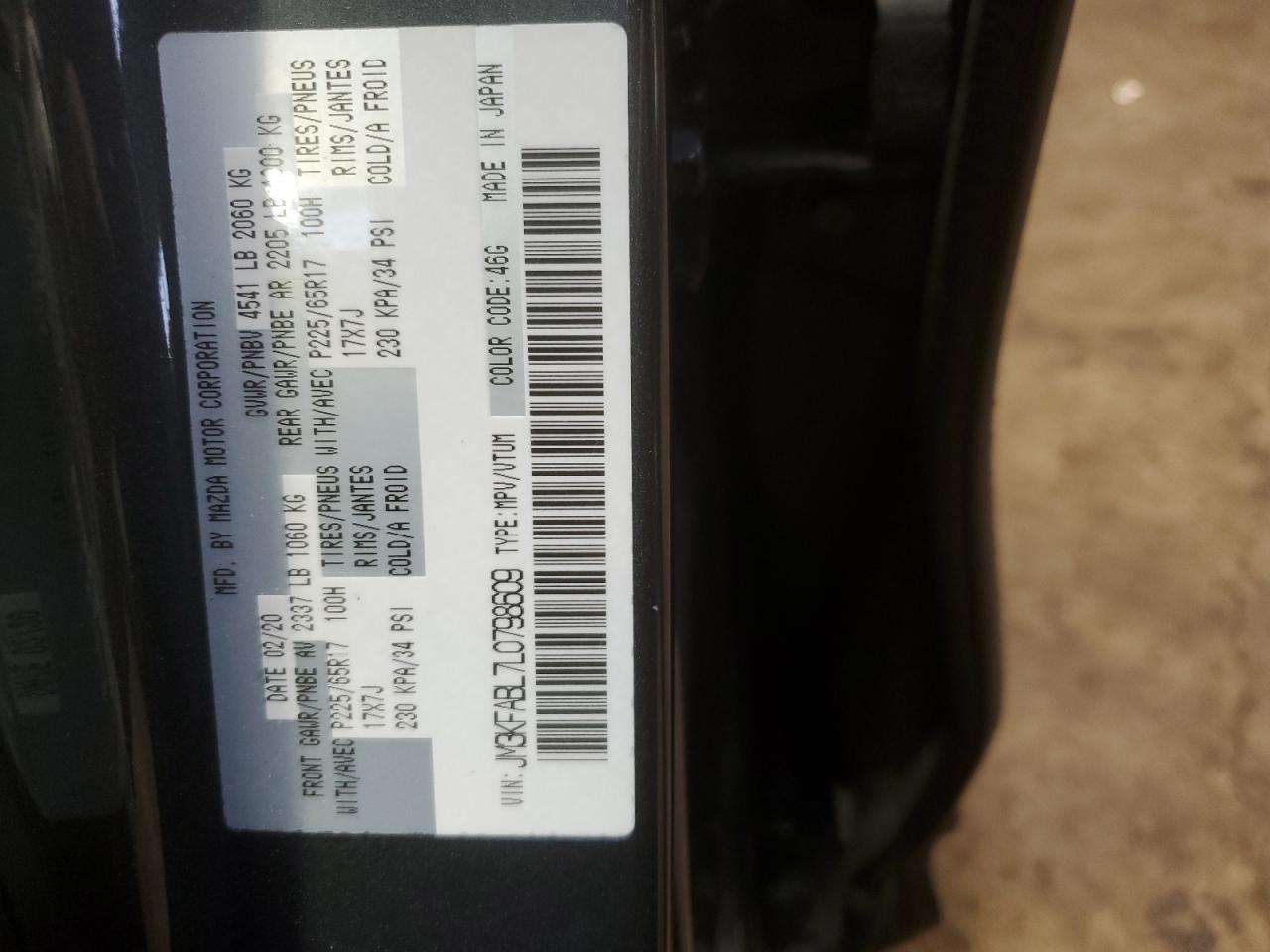 2020 Mazda Cx-5 Sport VIN: JM3KFABL7L0798609 Lot: 91203175