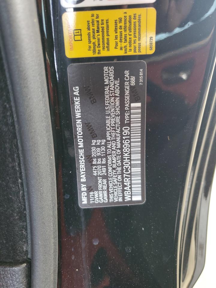 2017 BMW 430I VIN: WBA4R7C30HK896190 Lot: 90548345