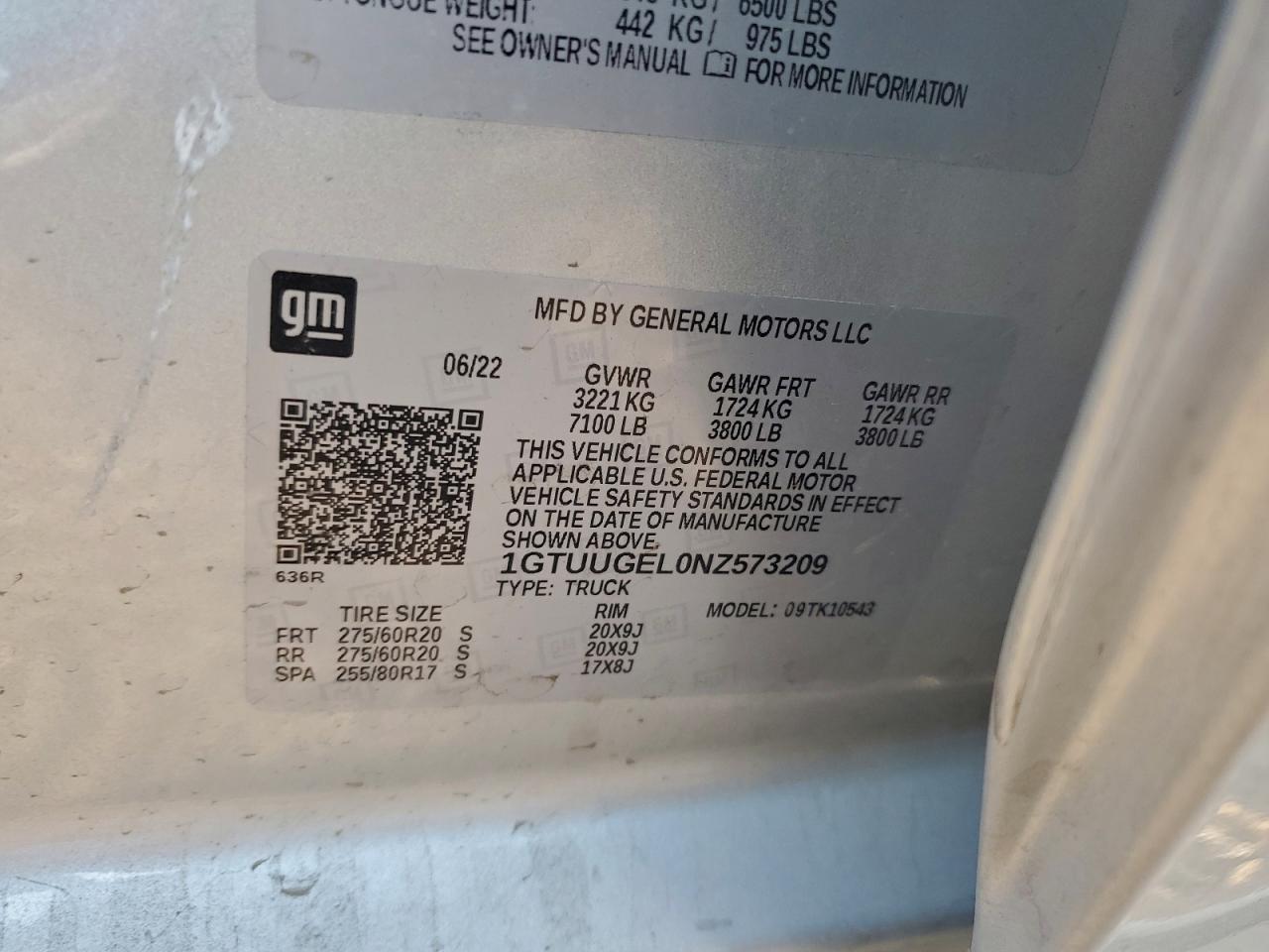 2022 GMC Sierra K1500 Denali VIN: 1GTUUGEL0NZ573209 Lot: 94379175