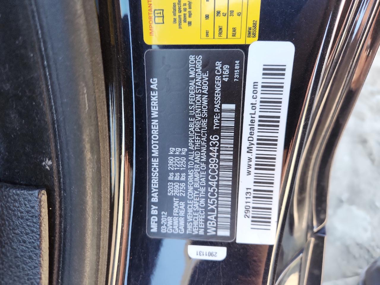 2012 BMW 650 Xi VIN: WBALX5C54CC894436 Lot: 91653525