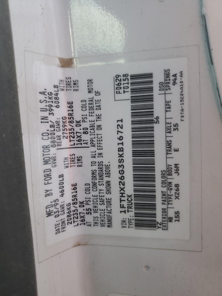 1995 Ford F250 VIN: 1FTHX26G3SKB16721 Lot: 93593445