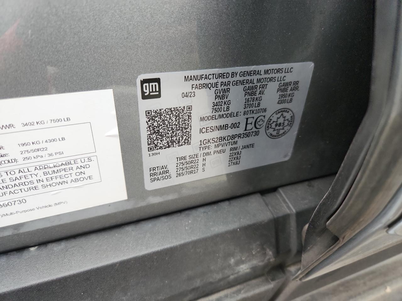 2023 GMC Yukon Slt VIN: 1GKS2BKD8PR350730 Lot: 92180825