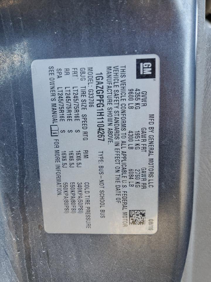 2017 Chevrolet Express G3500 Lt VIN: 1GAZGPFG1H1104267 Lot: 91700835