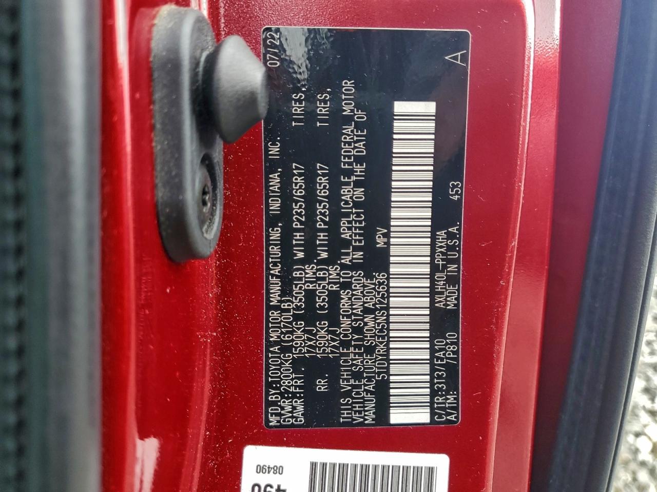 2022 Toyota Sienna Xle VIN: 5TDYRKEC5NS125636 Lot: 94261615