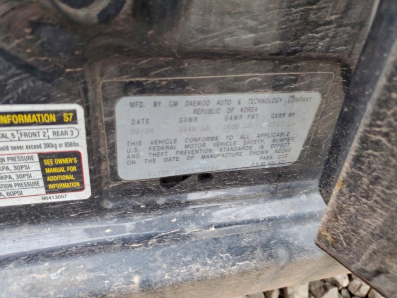 2005 Chevrolet Aveo Lt VIN: KL1TG52695B320184 Lot: 94273015