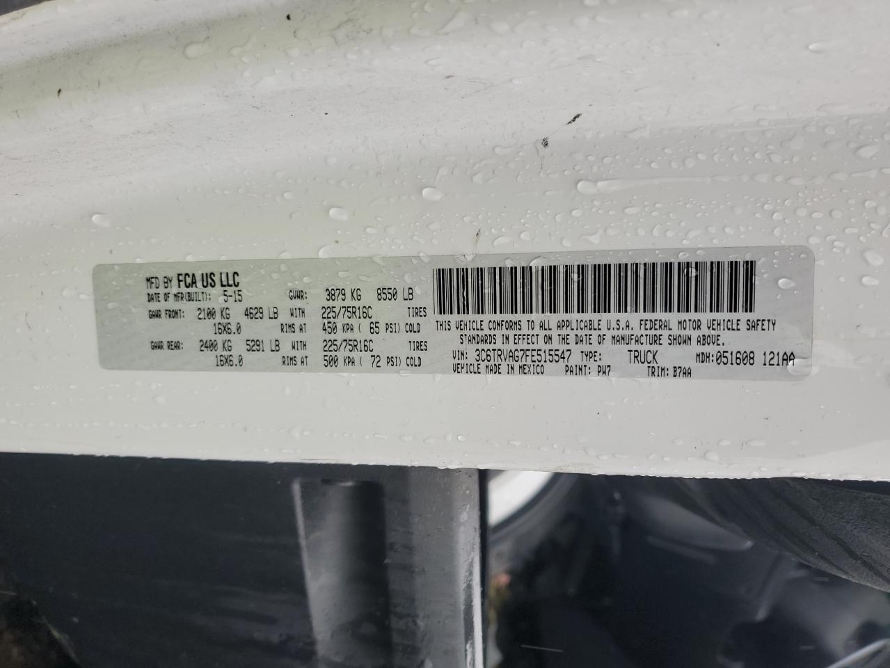 2015 Ram Promaster 1500 1500 Standard VIN: 3C6TRVAG7FE515547 Lot: 91741425