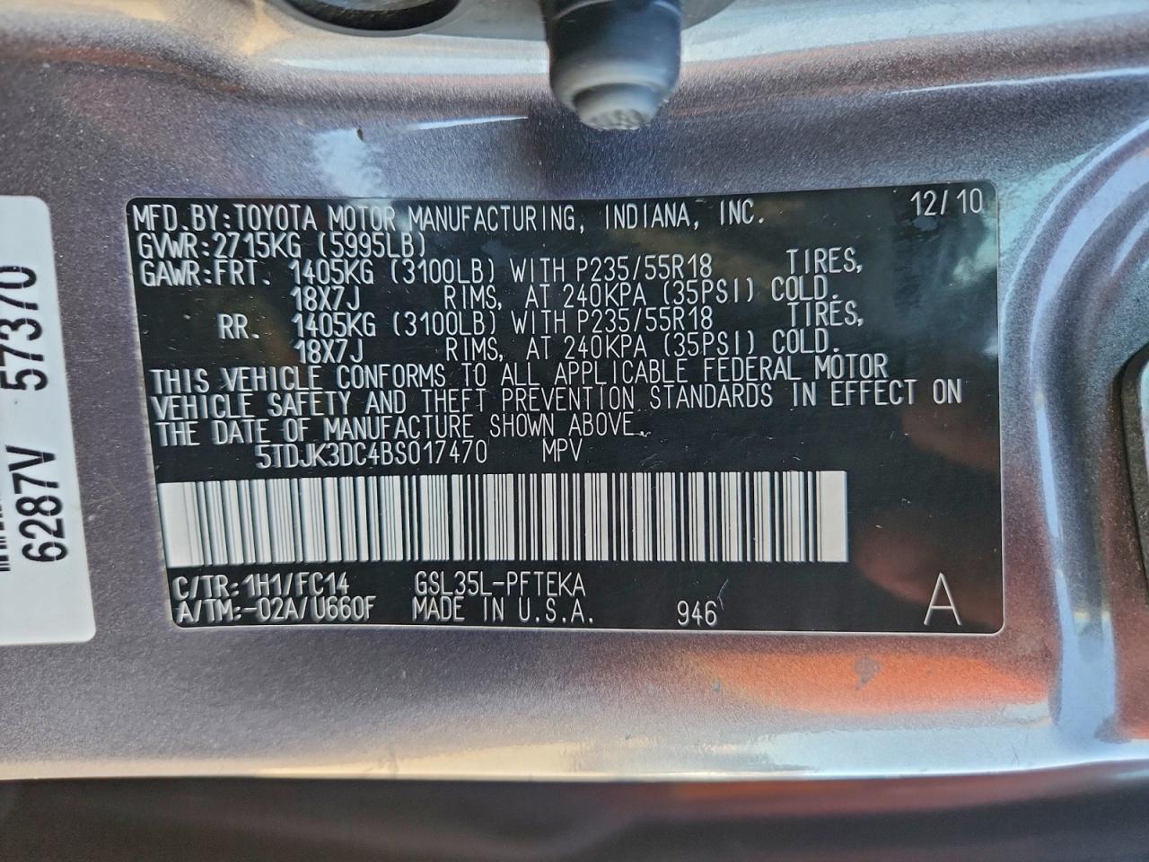 2011 Toyota Sienna Le VIN: 5TDJK3DC4BS017470 Lot: 93521615