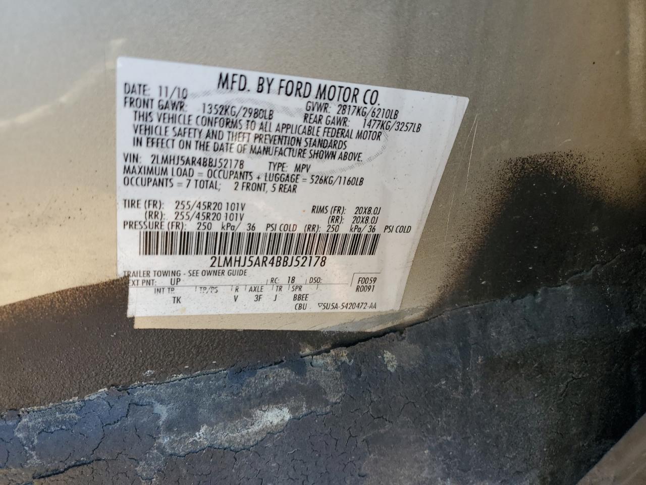 2011 Lincoln Mkt VIN: 2LMHJ5AR4BBJ52178 Lot: 91028925