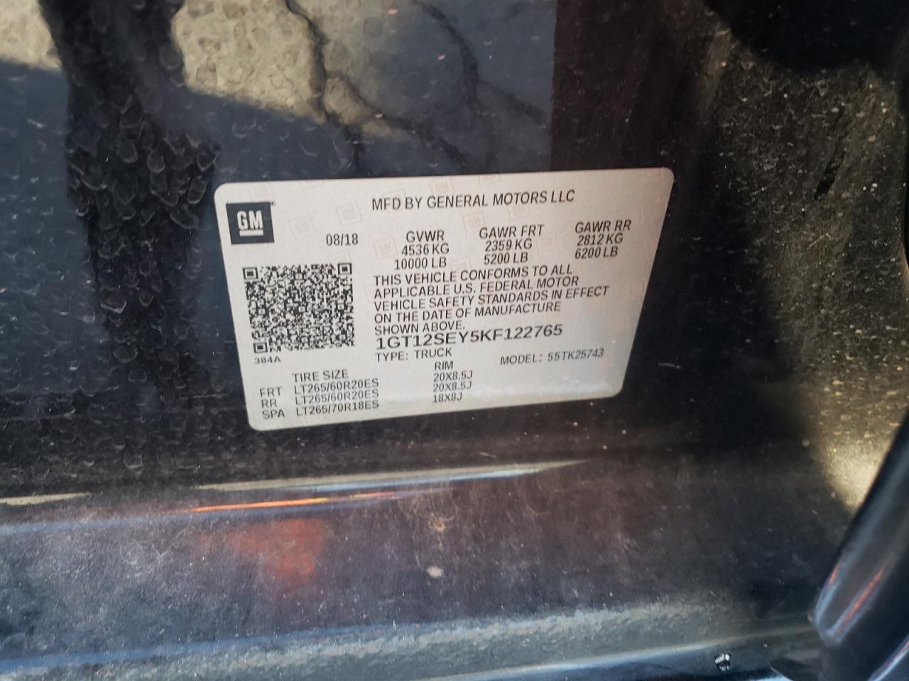2019 GMC Sierra K2500 Denali VIN: 1GT12SEY5KF122765 Lot: 90730045