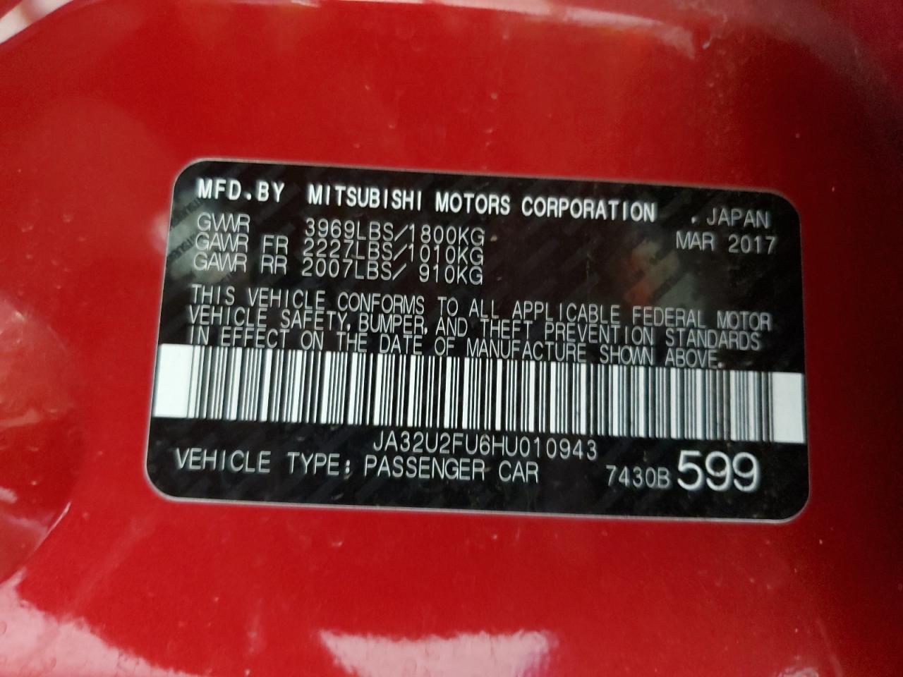 2017 Mitsubishi Lancer Es VIN: JA32U2FU6HU010943 Lot: 93659215