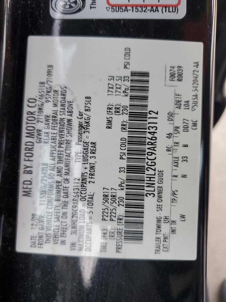 2010 Lincoln Mkz VIN: 3LNHL2GC9AR643112 Lot: 92261005